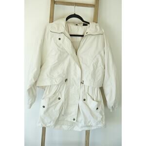 Vintage Aeros Windbreaker Cream Jacket | Longline Parachute Coat Womens Small